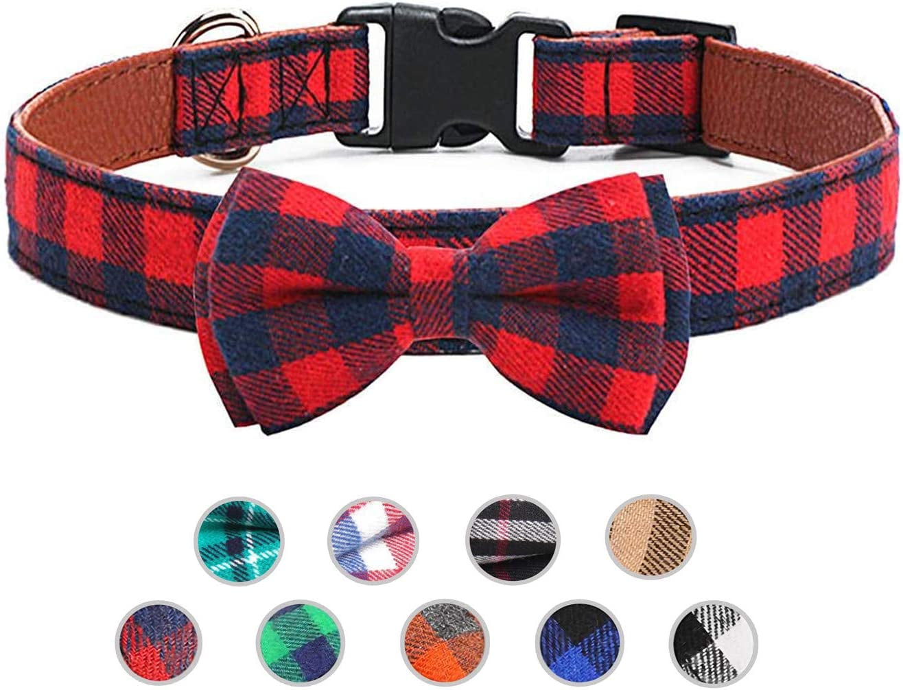 LYSA Dog and Cat Collars ,Detachable Adjustable Bow Tie Collar, British Style Plaid Bowtie--Quality PU Leather and Durable Polyester--Plastic Buckle Light (M, Greenplaid) Animals & Pet Supplies > Pet Supplies > Dog Supplies > Dog Apparel LYSA RedPlaid S 