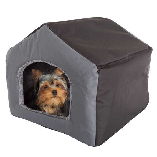 Indoor Dog House – Covered Dog Bed with House Shape and Removable Sherpa Lined Pad – Pet Tent for Cats or Dogs up to 35Lbs by PETMAKER (Gray) Animals & Pet Supplies > Pet Supplies > Cat Supplies > Cat Beds Trademark Global LLC Gray  