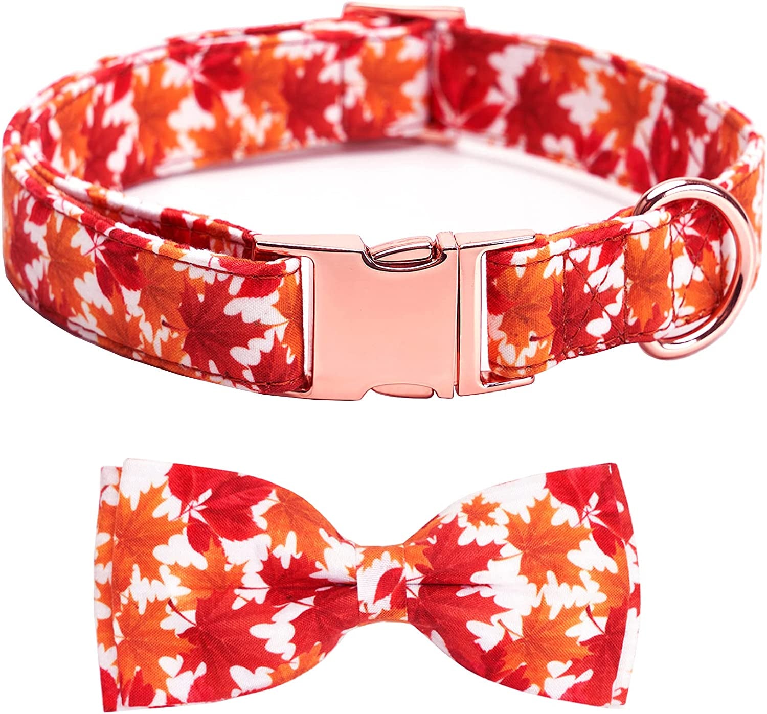 Thankspaw Soft Dog and Cat Collar with Bow Tie Print Flower Plaid Patterns Girl Dog Collars Adjustable Dog Collar for Small Medium Large Dogs Animals & Pet Supplies > Pet Supplies > Dog Supplies > Dog Apparel Thankspaw Maple Leaf Small 