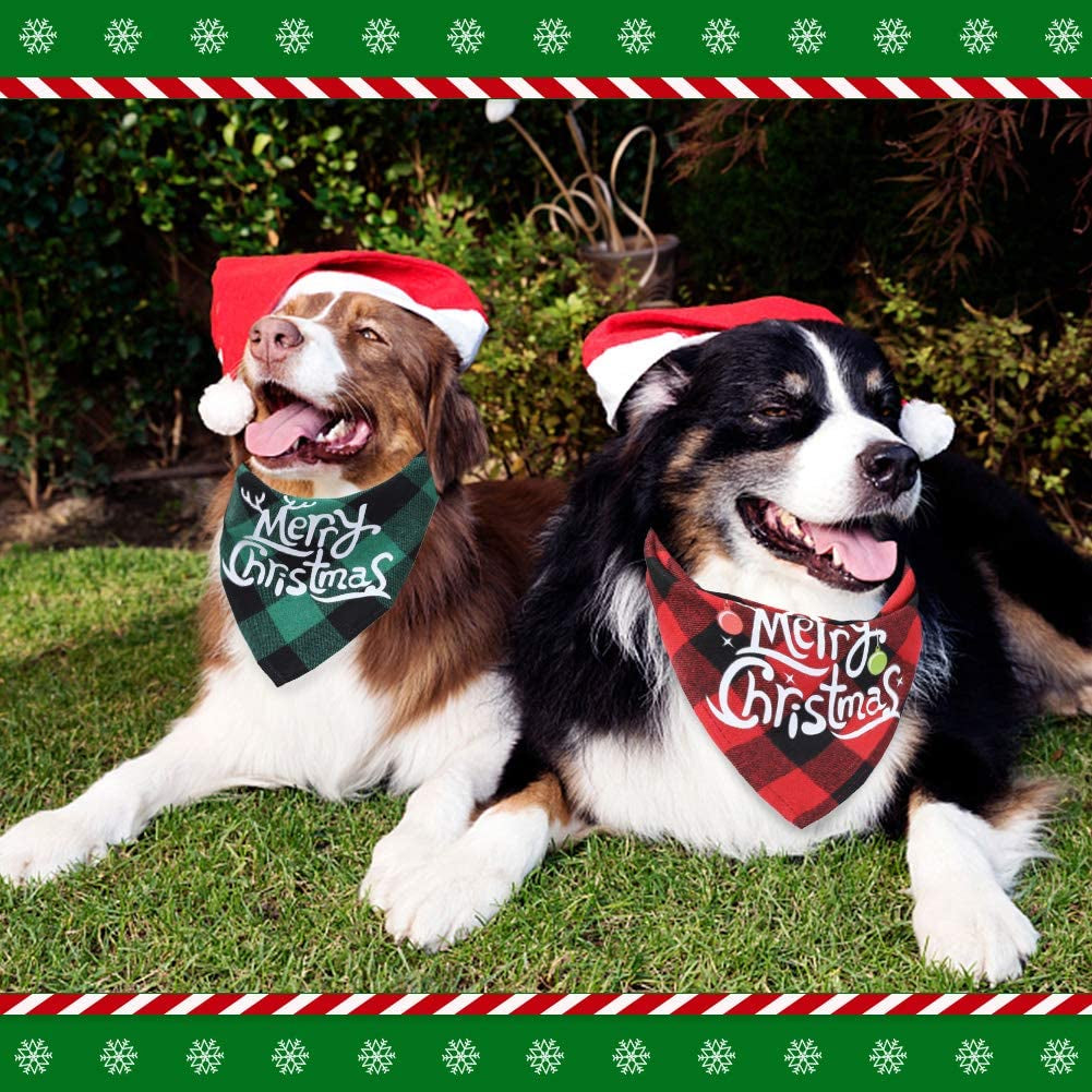 2 Pack Christmas Dog Bandanas Classic Plaid Dog Scarf Triangle Bibs Scarf Xmas Pet Bandanas for Dogs Cats Animals & Pet Supplies > Pet Supplies > Dog Supplies > Dog Apparel Hiwu   