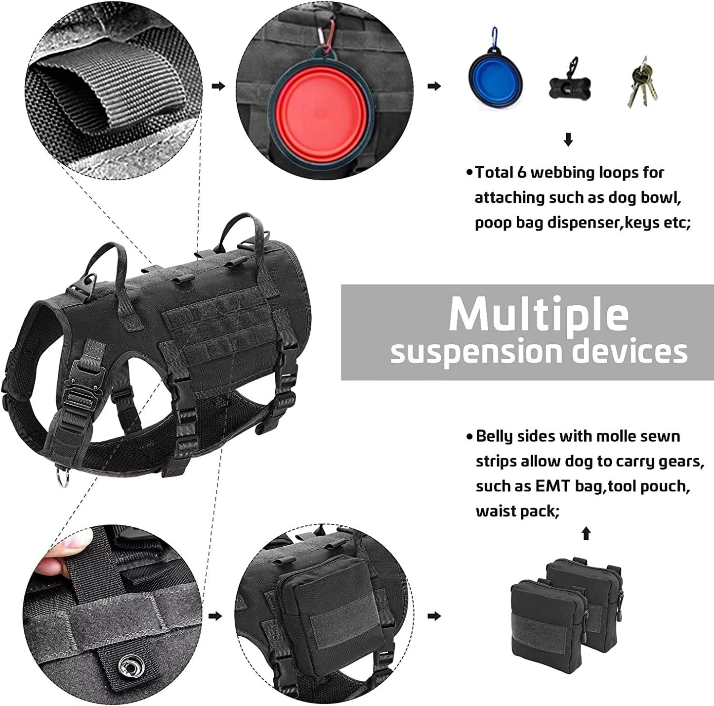 Forestpaw Tactical Dog Vest Harness,No Pulling Front Leash Clip,Adjustable Service Dog Vest with Backpack Heavy Duty for Medium Large Dogs,Black M Animals & Pet Supplies > Pet Supplies > Dog Supplies > Dog Apparel HCBZ   