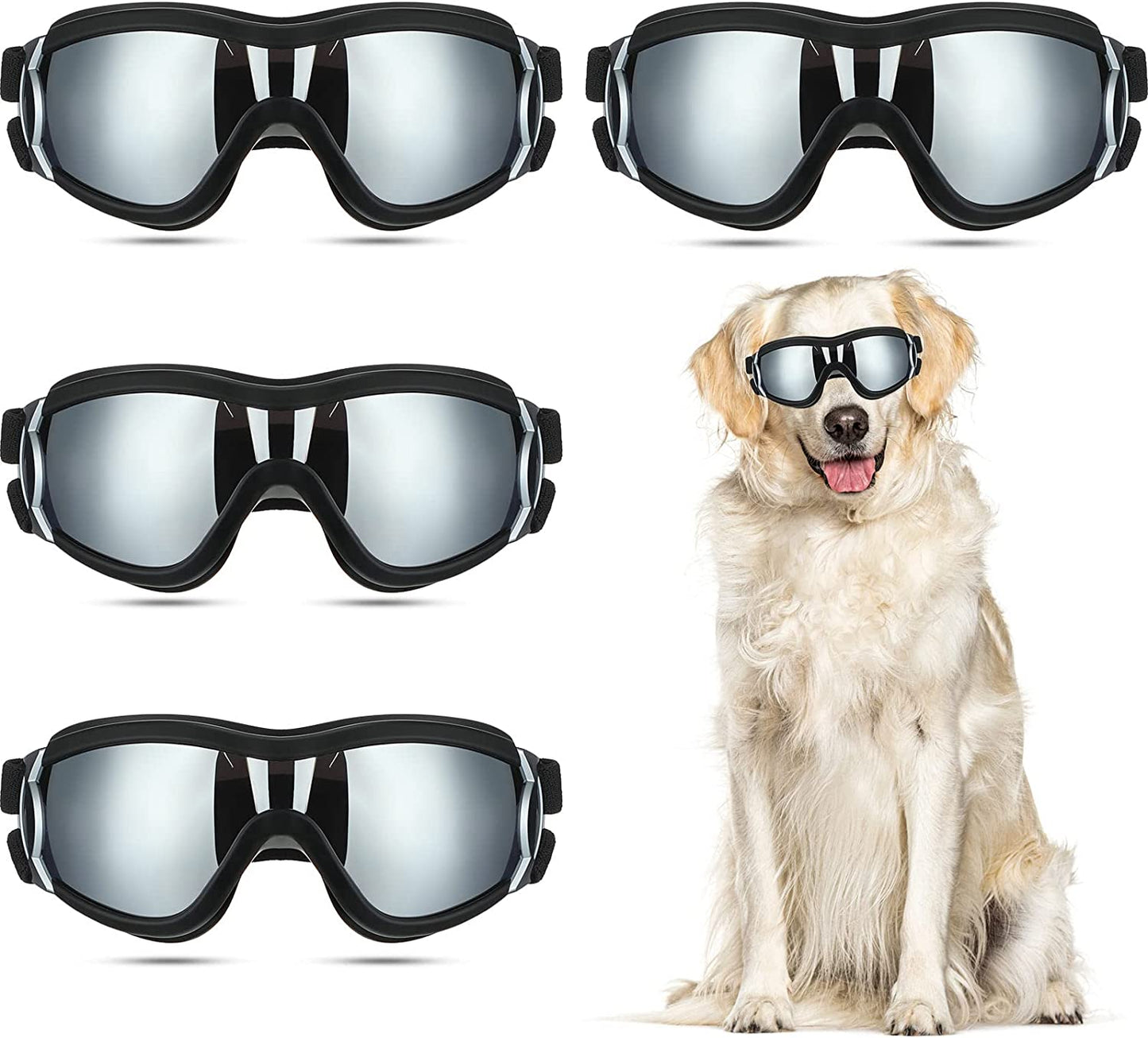 4 Pcs Dog Goggles Dog Sunglasses UV Protection Dog Glasses Windproof anti Fog Dust Dog Snow Goggles Pet Goggles with Adjustable Strap for Medium to Large Dogs Outdoor Travel Skiing, Black Animals & Pet Supplies > Pet Supplies > Dog Supplies > Dog Apparel Kingdder   