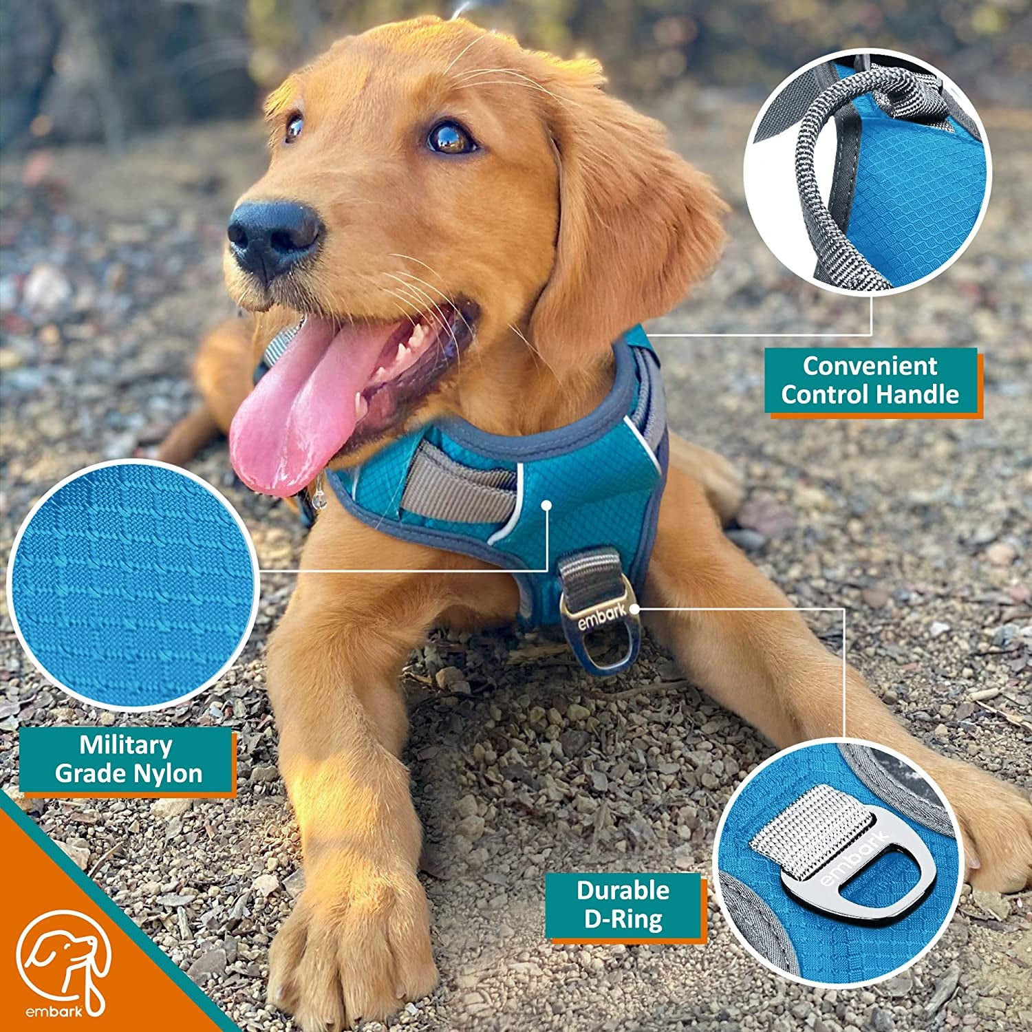 Embark Adventure Dog Harness, No Pull Dog Harness with 2 Leash Clips, Dog Harness for Medium Dogs No Pull. Front & Back with Control Handle, Adjustable Blue Dog Vest, Soft & Padded for Comfort Animals & Pet Supplies > Pet Supplies > Dog Supplies > Dog Apparel Embark Pets   