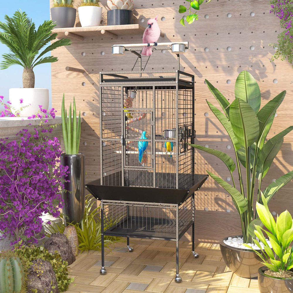 Varadyle 61'' Bird Cage with Rolling Stand Wrought Iron Bird Flight Cages with Playtop & Rope Bungee Bird Toy for Parakeet Parrot, Lovebirds, Macaw Animals & Pet Supplies > Pet Supplies > Bird Supplies > Bird Cages & Stands Varadyle   