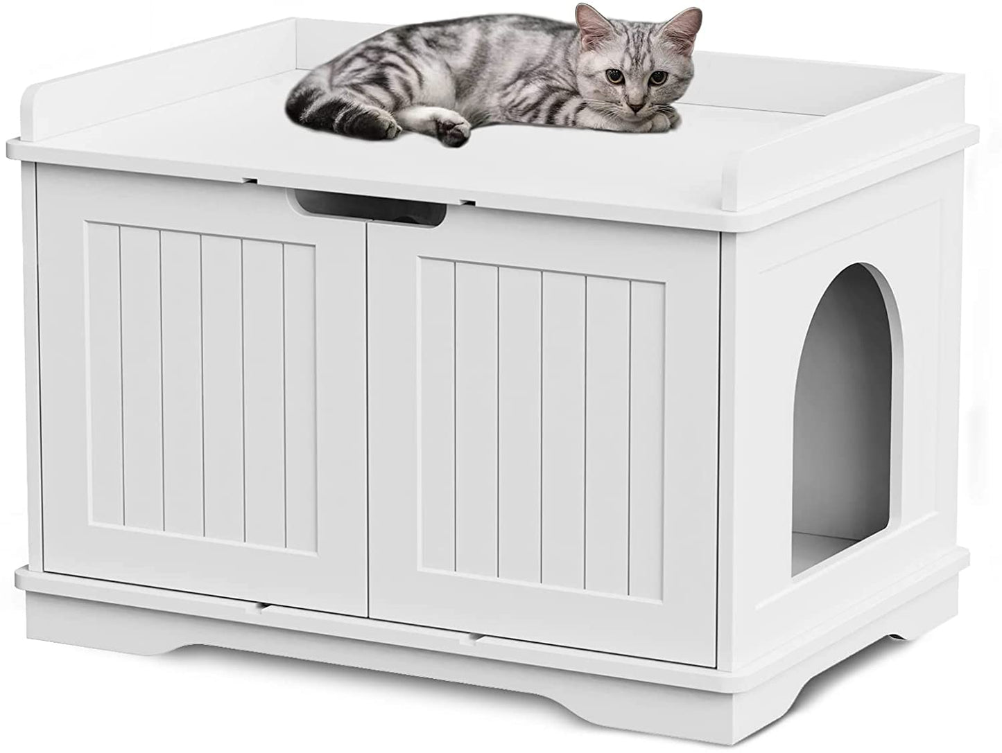 MZDXJ Wooden Cat Litter Box Enclosure, X-Large Cat Washroom Storage Bench with Top Apron and Removable Partition, Modern Litter Box Furniture Fits for Most Litter Box (White) Animals & Pet Supplies > Pet Supplies > Cat Supplies > Cat Furniture MZDXJ-01   