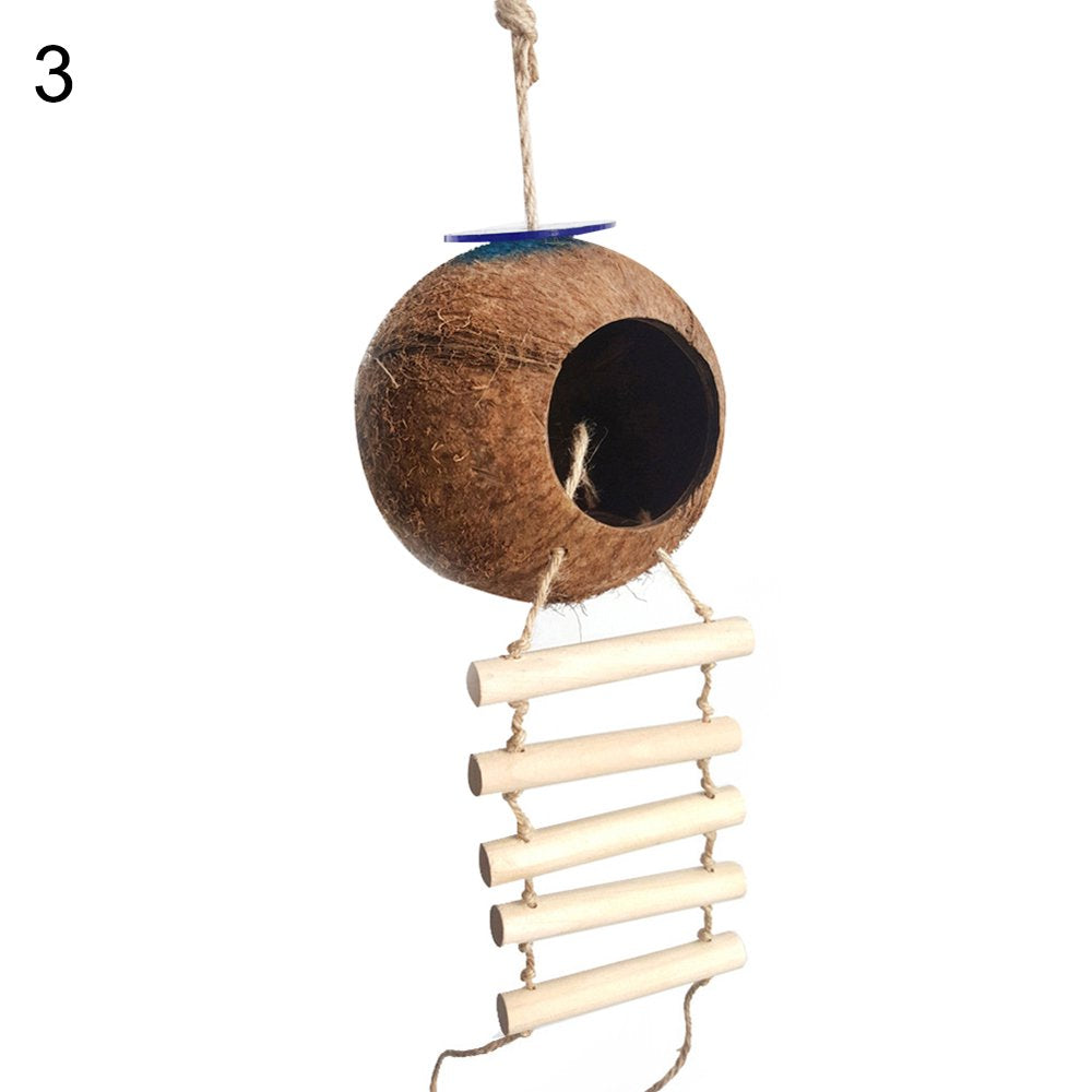 SPRING PARK Coconut Bird Nest Hut with Ladder for Parrots Parakeet Conures Cockatiel - Small Animals House Pet Cage Habitats Decor Animals & Pet Supplies > Pet Supplies > Small Animal Supplies > Small Animal Habitats & Cages SPRING PARK   