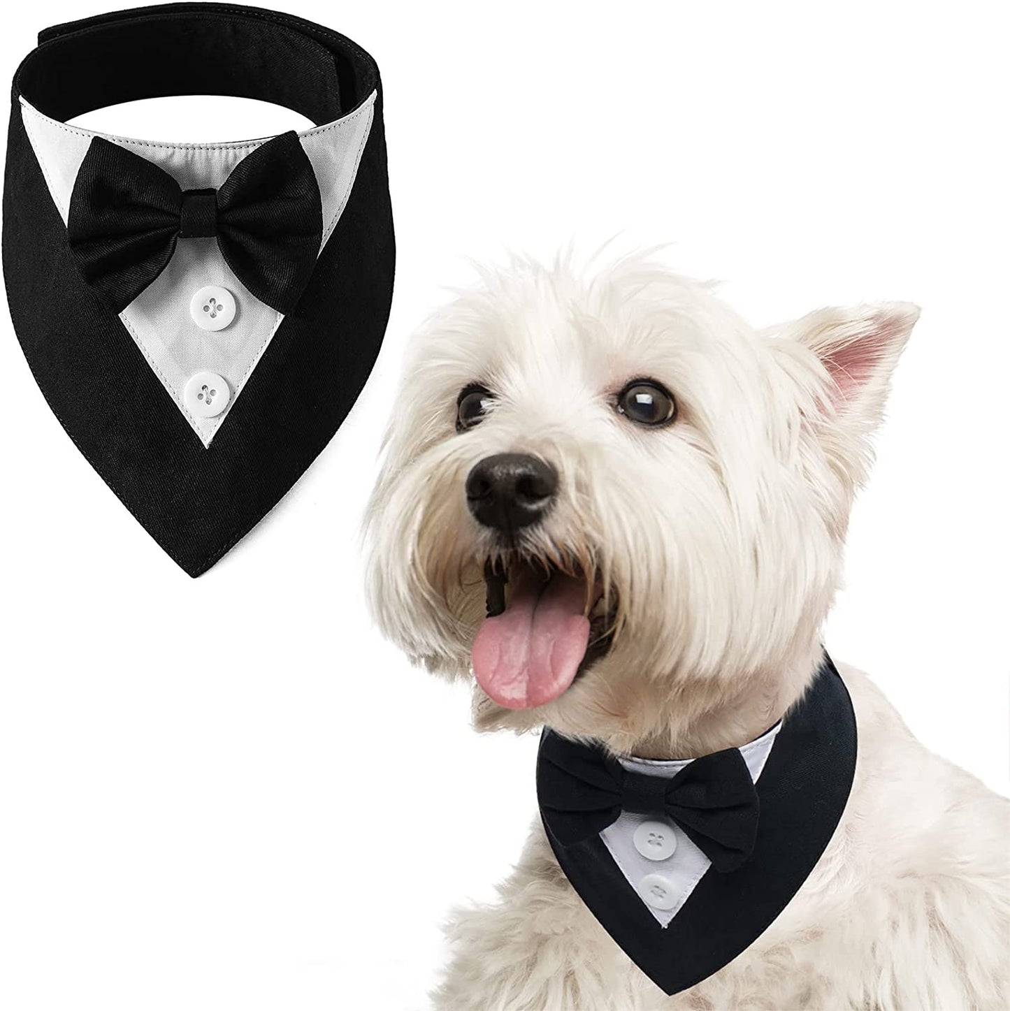 FUAMEY Dog Tuxedo,Formal Dog Wedding Bandana Dog Collar with Bow Tie Dog Birthday Costume Adjustable Pet Party Tux Dog Wedding Attire,Dog Valentines Outfit Cosplay for Small Medium Large Pets Black-S Animals & Pet Supplies > Pet Supplies > Dog Supplies > Dog Apparel FUAMEY Black S(neck:11.8-14.1in) 