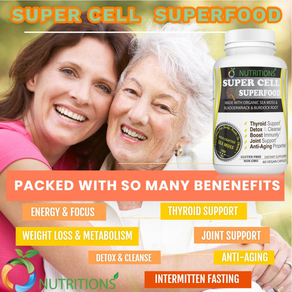 O Nutritions Super Cell Superfood Made with Organic Sea Moss Made with Sea Moss, Bladderwrack and Burdock Root for Thyroid Support, Detox, Joint Support,Immune Support, Organic Certified Animals & Pet Supplies > Pet Supplies > Small Animal Supplies > Small Animal Food O NUTRITIONS   