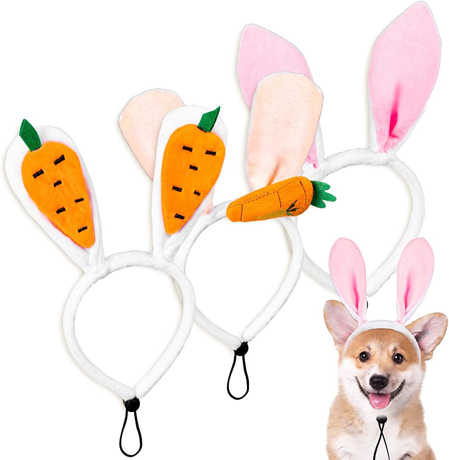 Whaline Easter Dog Headbands Easter Bunny Rabbit Ear Headwear Cute Carrot Hair Band Adjustable Pet Easter Party Costume Accessories for Dog Cat Puppy, 3Pcs Animals & Pet Supplies > Pet Supplies > Dog Supplies > Dog Apparel Whaline   