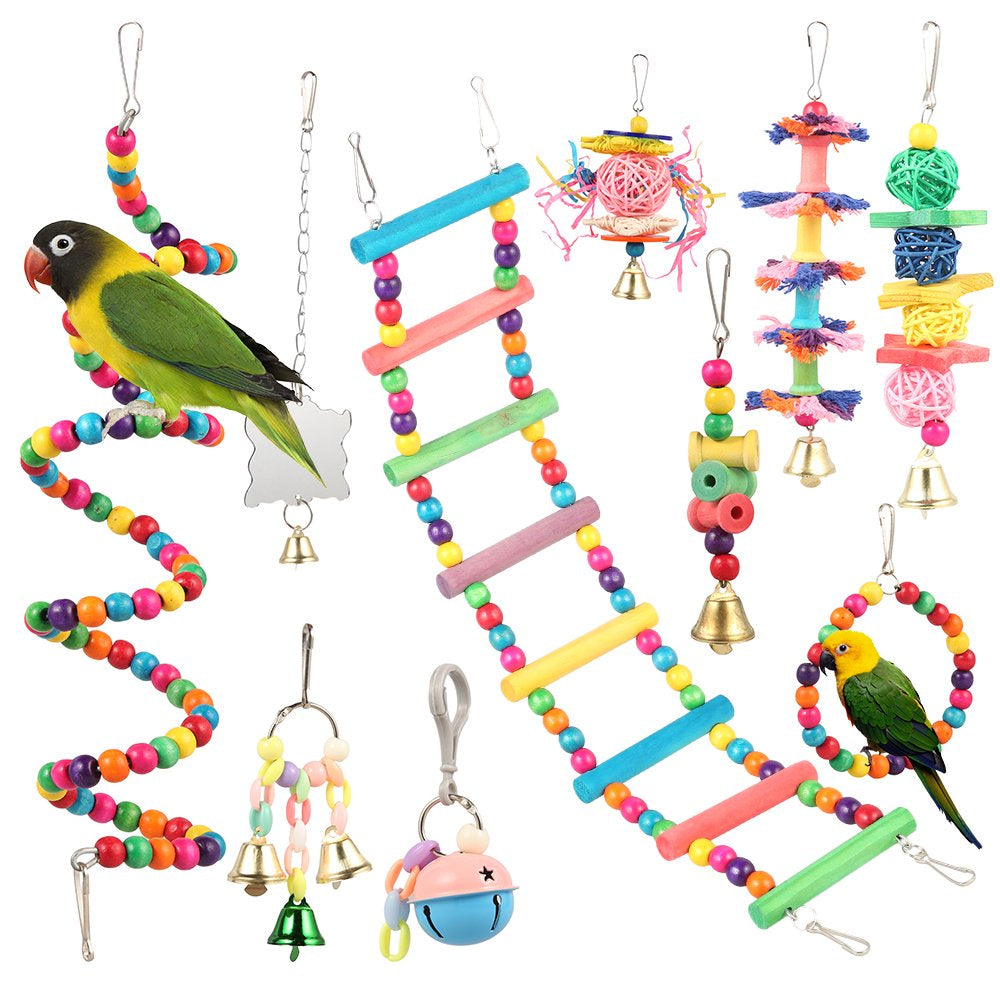 ODOMY 10-Pc Parrot Toys Metal Rope Small Ladder Stand Budgie Cockatiel Cage Bird Toy Set Animals & Pet Supplies > Pet Supplies > Bird Supplies > Bird Toys ODOMY   