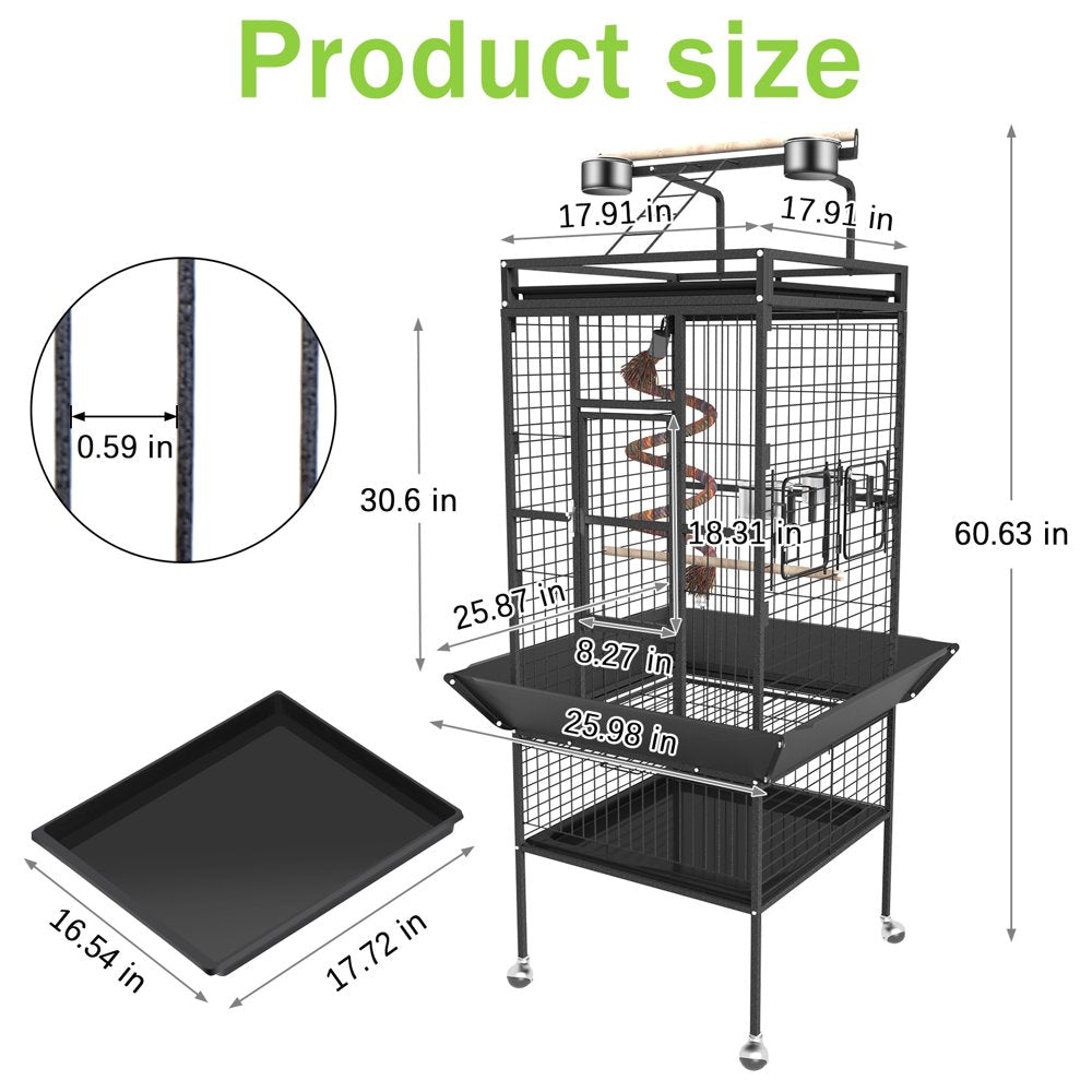 Varadyle 61'' Bird Cage with Rolling Stand Wrought Iron Bird Flight Cages with Playtop & Rope Bungee Bird Toy for Parakeet Parrot, Lovebirds, Macaw Animals & Pet Supplies > Pet Supplies > Bird Supplies > Bird Cages & Stands Varadyle   