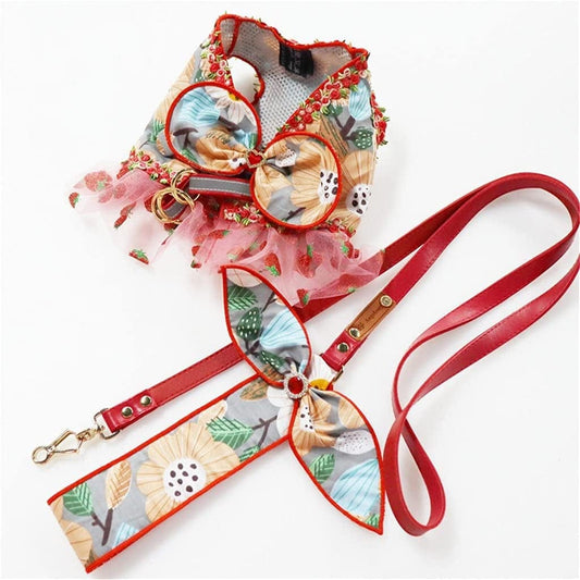BADALO Flower Printed Dog Dress Harness Leash Set Designer Small Medium Dogs Harness Vest Collar Leashes for Chihuahua Puppy Pet/Xxx-Large Animals & Pet Supplies > Pet Supplies > Dog Supplies > Dog Apparel BADALO Xx-Large  