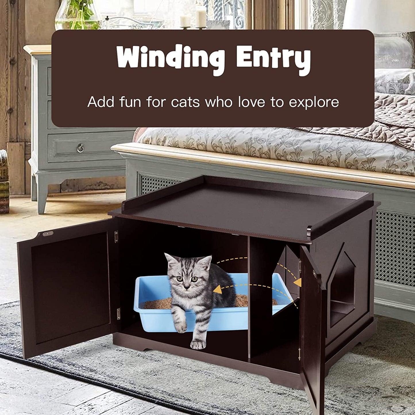 Cat Litter Box Enclosure, Wooden Cat Washroom Bench Cabinet with Door and Removable Divider, Large Enclosed Cat Litter Box Furniture Hidden. Animals & Pet Supplies > Pet Supplies > Cat Supplies > Cat Furniture ALLJOY   