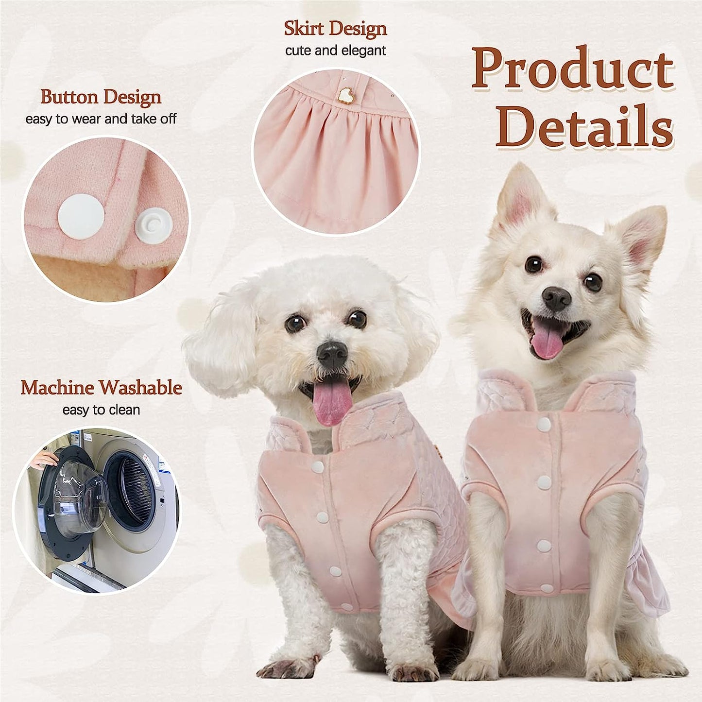 Kuoser Dog Coat Puppy Winter Clothes, Soft Fleece Lining Girl Dogs Vest Dress, Windproof Thermal Outfit Pet Cold Weather Jacket Doggie Apparel, Pink XS - XL Animals & Pet Supplies > Pet Supplies > Dog Supplies > Dog Apparel Kuoser   