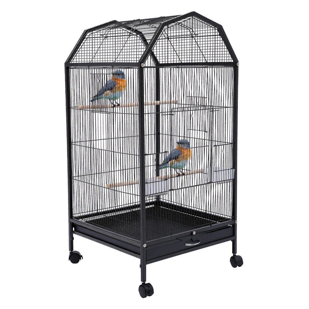 Miumaeov Black Iron Parakeet Bird Cage with Stand Metal Panorama Pet Bird Flight Cages with Wheels Feeding Cups and Standing Poles Animals & Pet Supplies > Pet Supplies > Bird Supplies > Bird Cages & Stands Miumaeov   