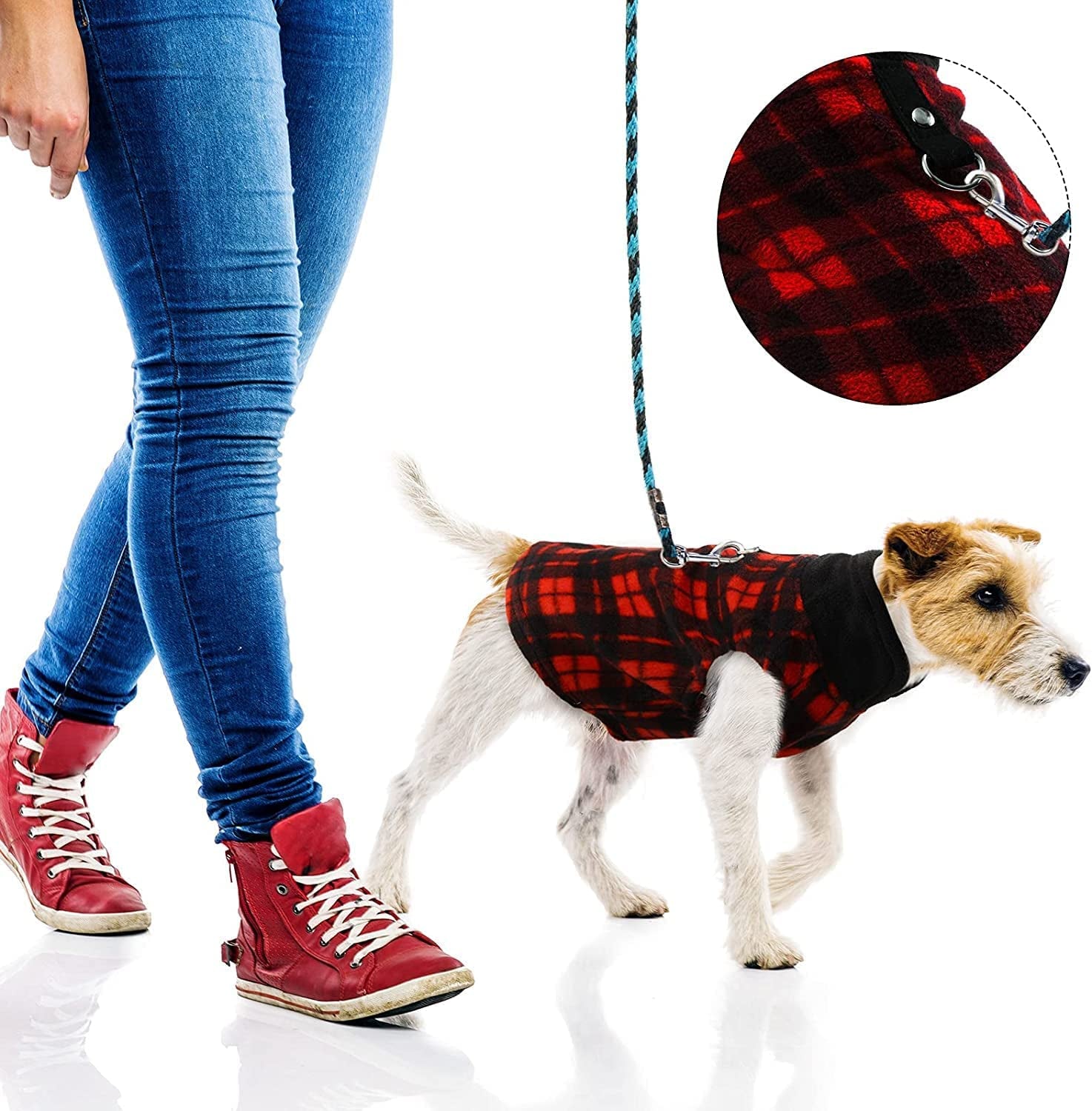 Qesonoo Fleece Vest Dog Sweater Set of 4 Buffalo Plaid Dog Pullover Warm Jacket Winter Pet Clothes with Leash Ring for Small Dog Cat (Large) Animals & Pet Supplies > Pet Supplies > Dog Supplies > Dog Apparel Qesonoo Hamify   