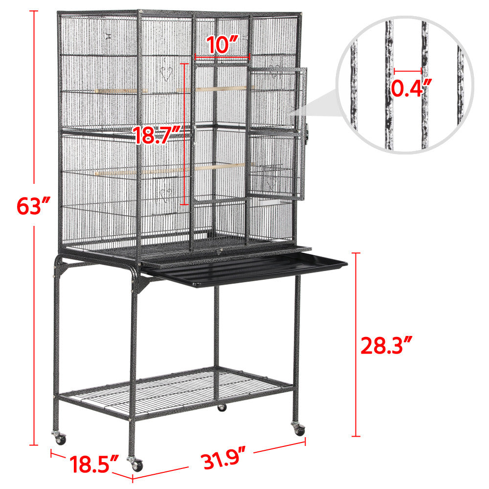 Topeakmart 63''H Large Rolling Metal Parrot Cage with Detachable Stand Bird Cage for Conures Parakeets Cockatiels, Black Animals & Pet Supplies > Pet Supplies > Bird Supplies > Bird Cages & Stands Topeakmart   