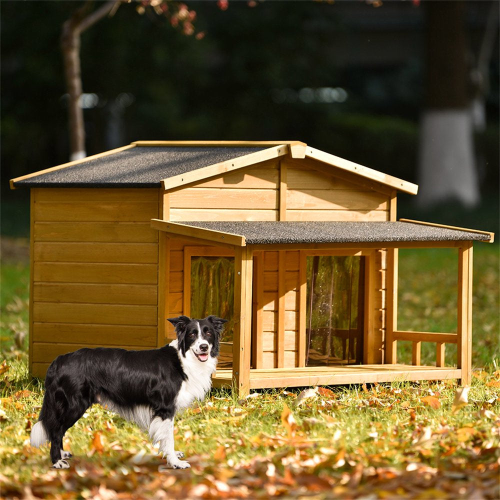 Pefilos 47.2" Large Wooden Dog House for Outdoor & Indoor Dog Crate, Rabbit Hutch Cabin Style, with Porch Pet Cages for Cats Guinea Pig Hutch, 1 Doors Animals & Pet Supplies > Pet Supplies > Dog Supplies > Dog Houses Pefilos 2 Doors Beige  