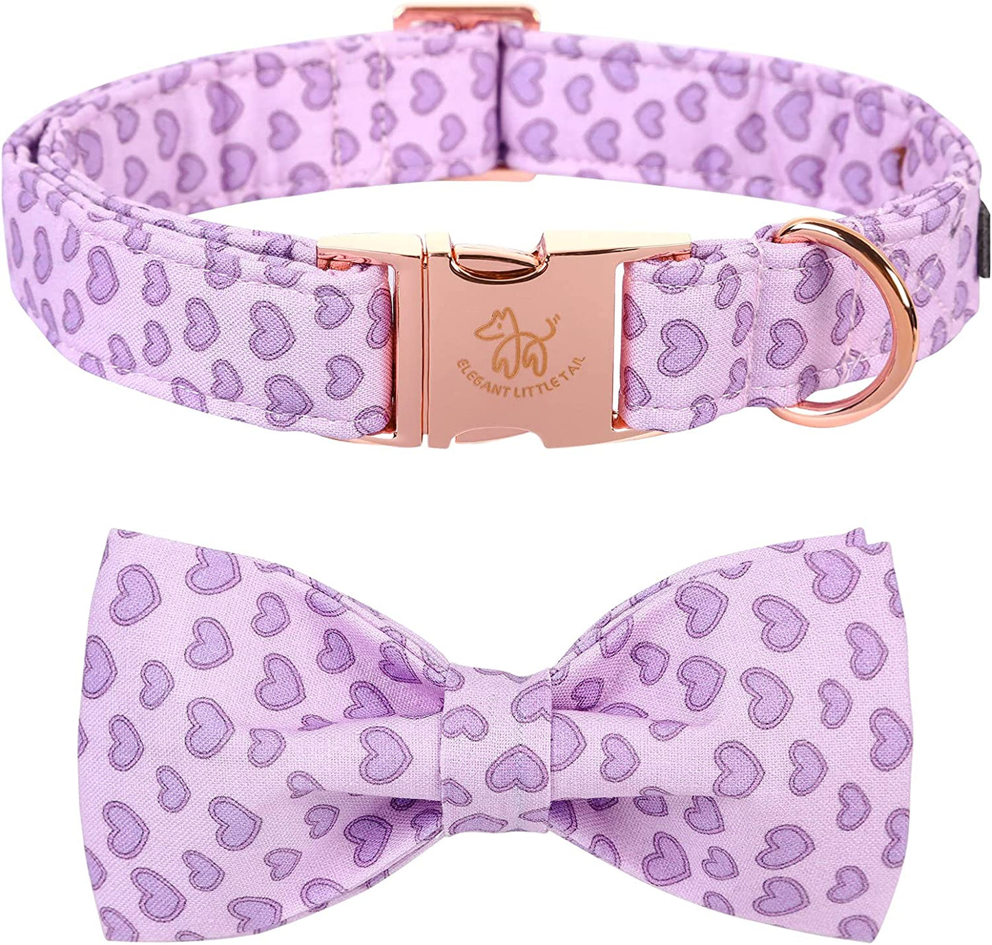 Elegant Little Tail Dog Collar with Bow, Lucky Clover Bow Tie Dog Collar, Cute Dog Bowtie Pet Gift Dog Collar for Medium Dogs Animals & Pet Supplies > Pet Supplies > Dog Supplies > Dog Apparel Elegant little tail Purple Heart Small (Pack of 1) 