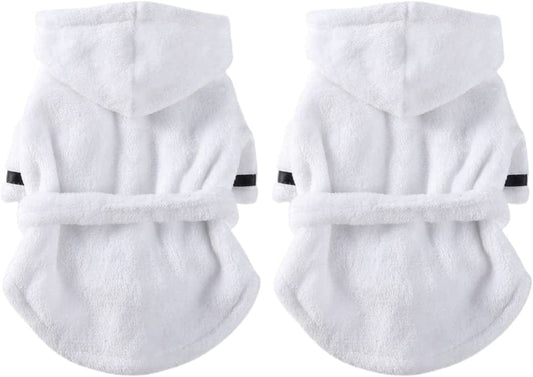 Balacoo 2Pcs Hood with Comfortable Supple Dog Pajama Quick Polyester Soft Belt Bathrobe Towel Robe Gown Fast for L Dogs Drying Robes Super Waist Cat Small Pet Bath Cats after Pajamas Animals & Pet Supplies > Pet Supplies > Dog Supplies > Dog Apparel Balacoo Whitex2pcs Lx2pcs 