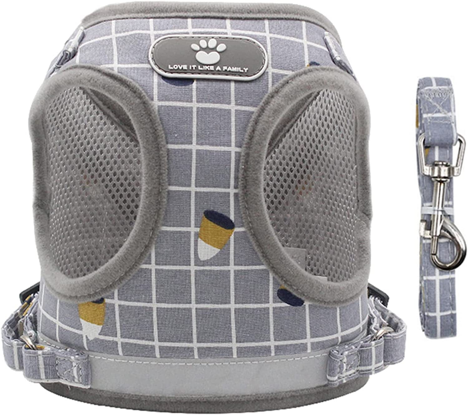 BANWEI Pet Dog Plaid Carrier, Adjustable Dog Harness Lead Leash Portable Reflective Pet Mesh Vest Leash for Dog Animals & Pet Supplies > Pet Supplies > Dog Supplies > Dog Apparel BANWEI Gray S 