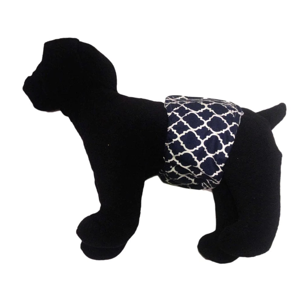 Barkertime Quatrefoil White on Blue Washable Dog Belly Band Male Wrap - Made in USA Animals & Pet Supplies > Pet Supplies > Dog Supplies > Dog Diaper Pads & Liners Barkertime   