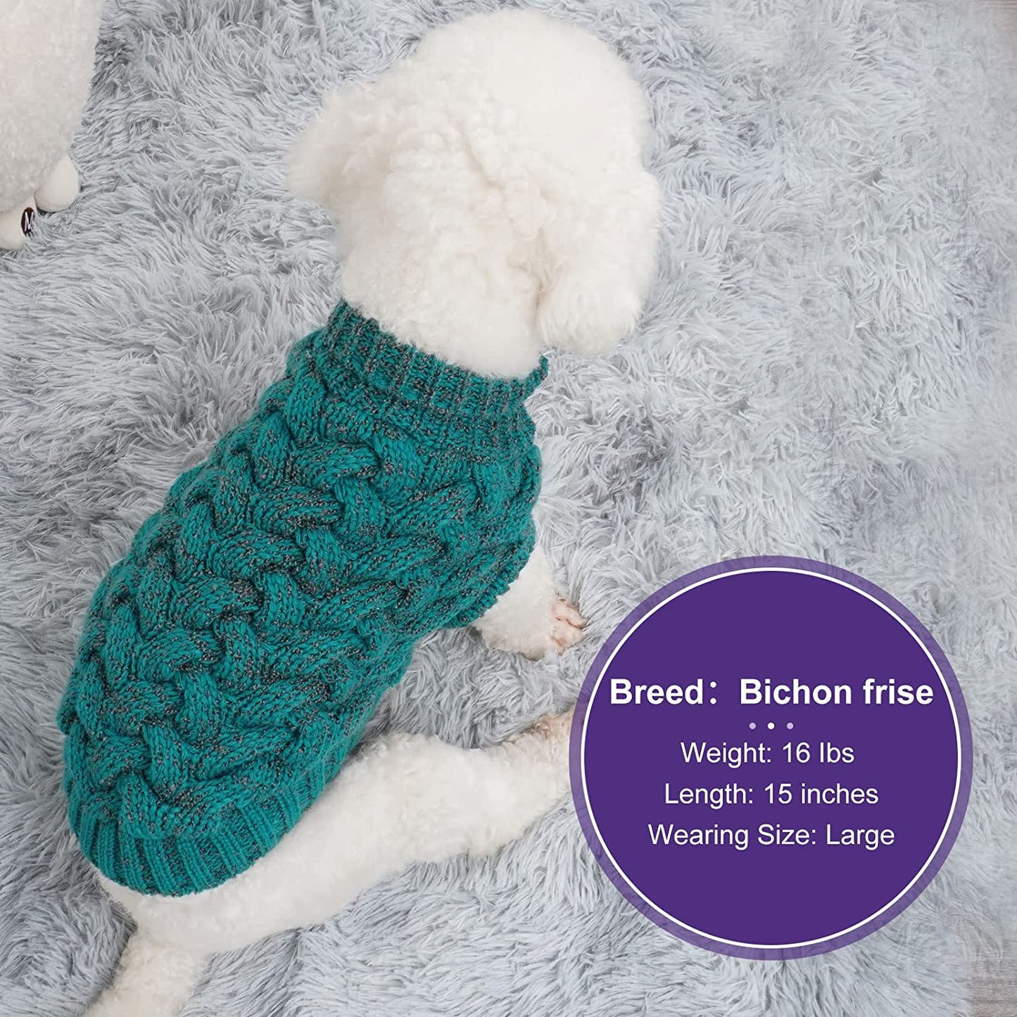 Cyeollo Dog Sweaters for Small Dogs Turtleneck Thickened Knitted Dog Sweaters Warm Knitwear for Cold Weather Dog Clothes Turquoise Animals & Pet Supplies > Pet Supplies > Dog Supplies > Dog Apparel cyeollo   