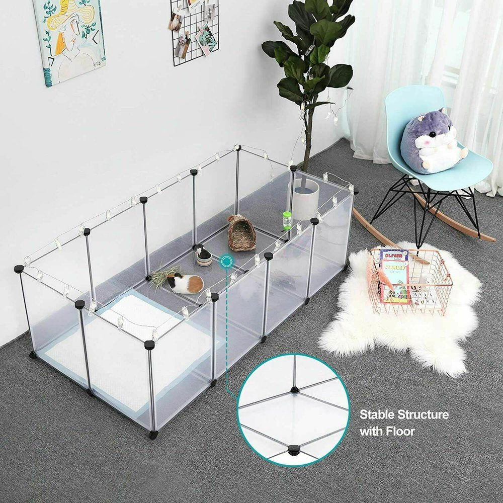 Playpen Plastic, Rabbit Fence Indoor Small Animal Cage Exercise Pen Transparent Playpen for Puppy Guinea Pigs Bunny Chinchilla Gerbils Hedgehogs Rats (12 Panels/Size:14 X 14 Inches ) Animals & Pet Supplies > Pet Supplies > Dog Supplies > Dog Kennels & Runs Geo Bot   