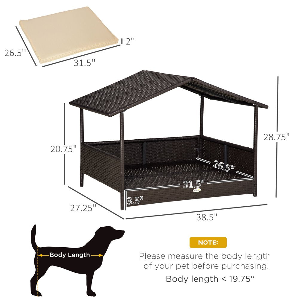 Pawhut Wicker Dog Bed Patio Rattan Pet Furniture with Cushion, Cream Animals & Pet Supplies > Pet Supplies > Dog Supplies > Dog Houses Pawhut   