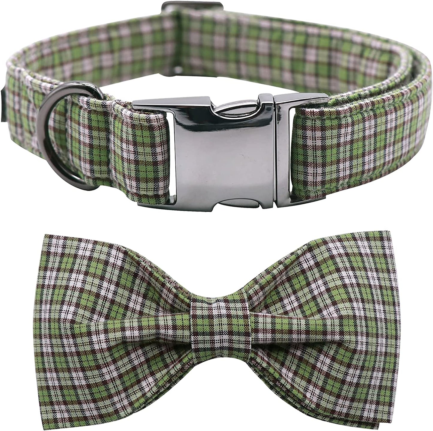 Lionet Paws Dog Collar with Bow Tie - Soft Comfortable Adjustable Collars with Metal Buckle for Medium Dogs, Neck 13.5-22 Inches Animals & Pet Supplies > Pet Supplies > Dog Supplies > Dog Apparel lionet paws Green Grid XL Collar&Bow (Pack of 1) 