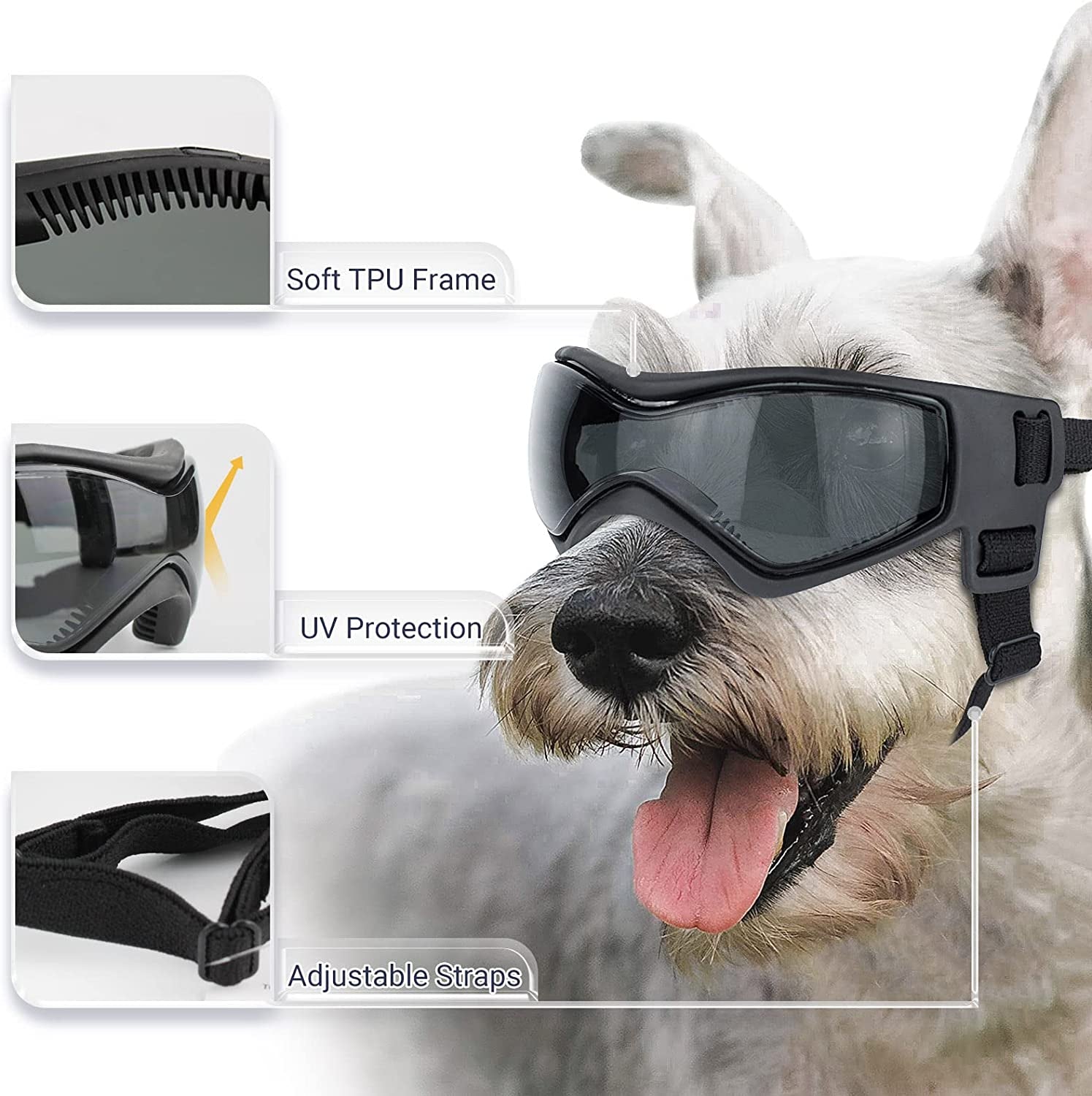 NAMSAN Dog Goggles Medium anti UV Glare Dog Sunglasses for Small to Medium Dogs Motorcycle Glasses Adjustable Doggy Protective Eyewear, Cool Black Animals & Pet Supplies > Pet Supplies > Dog Supplies > Dog Apparel Namsan   