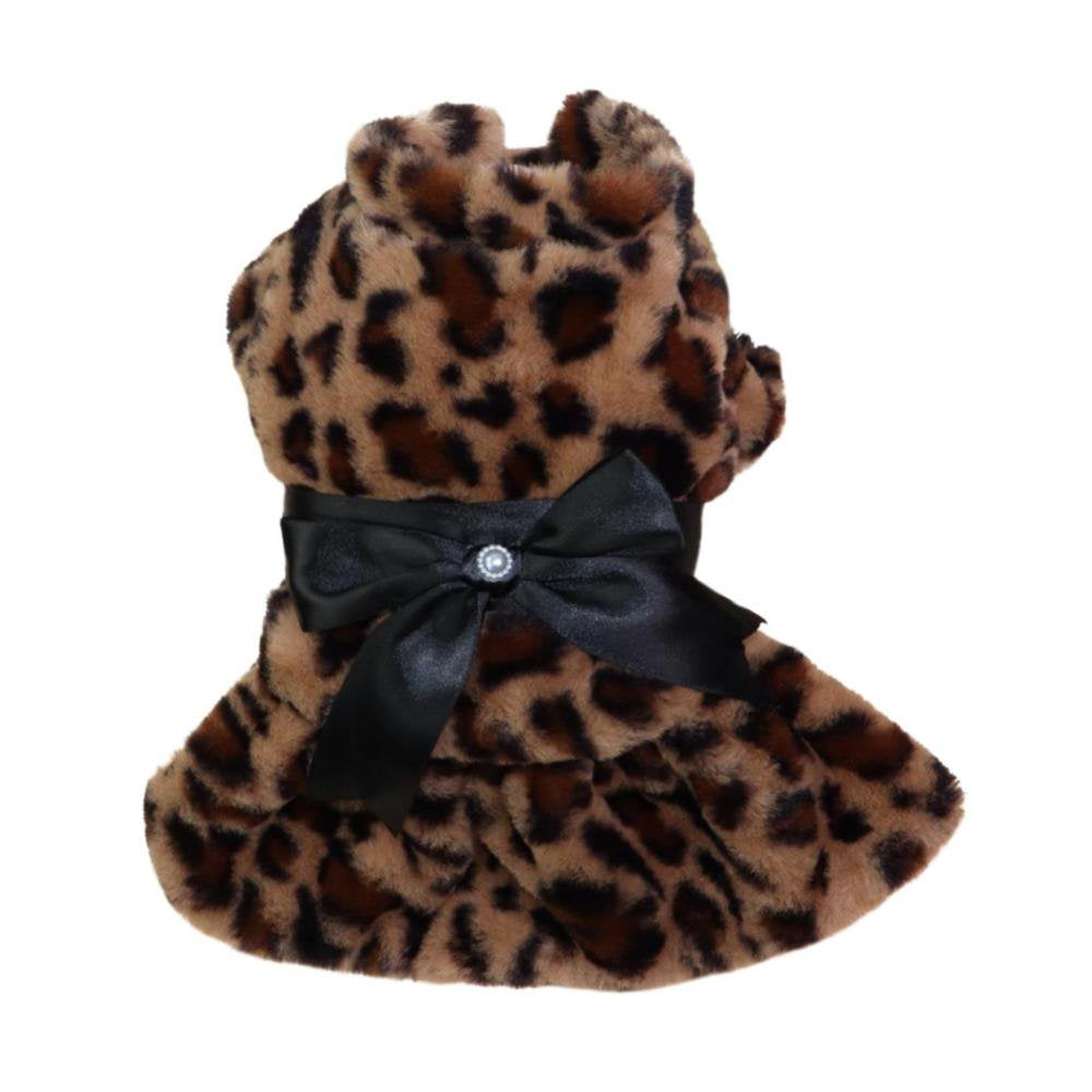 Hazel Tech Warm Pet Dog Dress Bowknot Leopard Dogs Skirt Fleece Soft for Small Puppy Dresses Pet Dog Cats Clothes Chihuahua Pug Apparel Animals & Pet Supplies > Pet Supplies > Cat Supplies > Cat Apparel Hazel Tech   