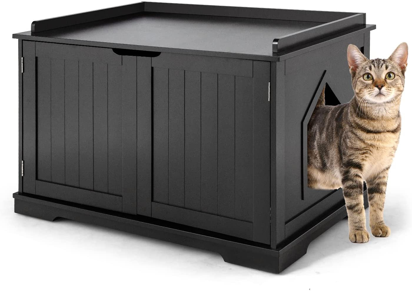 Cat Litter Box Enclosure, Wooden Cat Washroom Bench Cabinet with Door and Removable Divider, Large Enclosed Cat Litter Box Furniture Hidden. Animals & Pet Supplies > Pet Supplies > Cat Supplies > Cat Furniture ALLJOY Black  