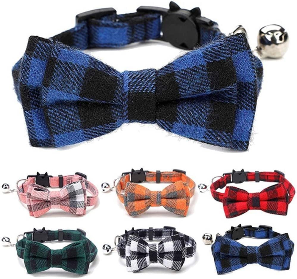 Colorful Plaid Small Dogs Collars Cat Necklaces, Pet Collars Dog Accessories Striped Bowknot Cat Collars(Orange) Animals & Pet Supplies > Pet Supplies > Dog Supplies > Dog Apparel QUNJUN   