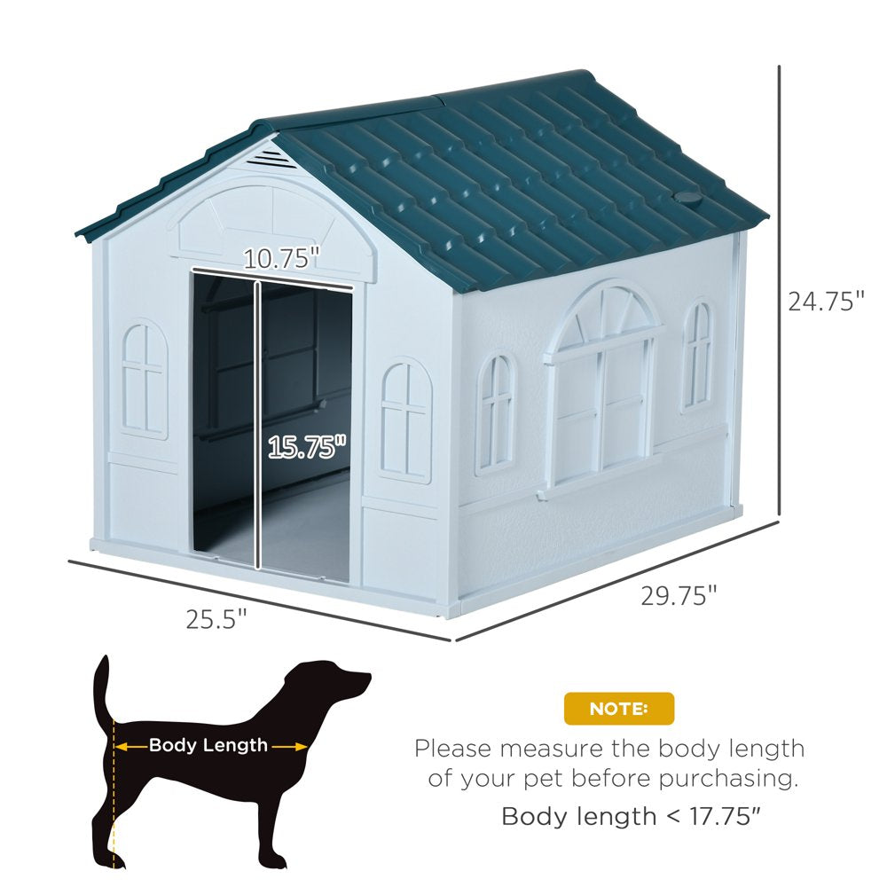 Pawhut Water-Resistant Plastic Dog House Outdoor with Door Opening, Puppy Kennel for Small to Medium Sized, Easy to Assemble, Blue