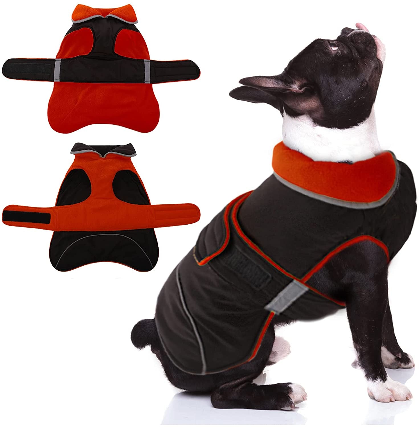 DENTERUN Winter Warm Dog Jacket Reflective Reversible Windproof Cozy Cold Weather Puppy Coat Water Repellent Vest Thick Fleece Apparel with Harness/Leash Hole for Outdoor Small Medium Large Dogs Animals & Pet Supplies > Pet Supplies > Dog Supplies > Dog Apparel DENTRUN Red Small 