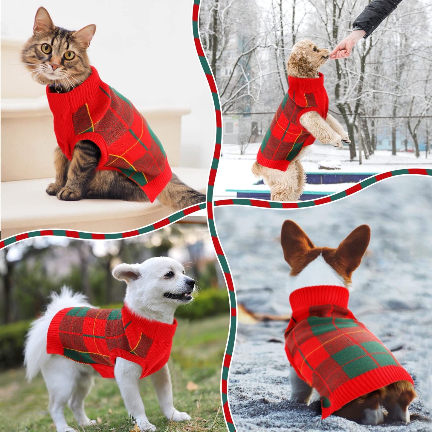 MIGOHI Dog Sweater, Dog Christmas Sweater Warm Winter Plaid Knitwear with Leash Hole, Turtleneck Dog Vest British Style for XS Small Medium Large Dogs, Green and Red Animals & Pet Supplies > Pet Supplies > Dog Supplies > Dog Apparel MIGOHI   