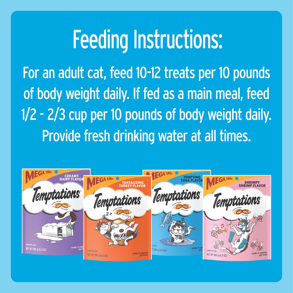 TEMPTATIONS Classic, Crunchy and Soft Cat Treats Variety Pack, Creamy Dairy Flavor, Tempting Tuna Flavor, Shrimpy Shrimp Flavor, and Tantalizing Turkey Flavor, (6) 6.3 Oz. Pouches Animals & Pet Supplies > Pet Supplies > Cat Supplies > Cat Treats Mars Petcare   