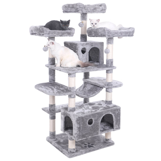 BEWISHOME Large Cat Tree Condo with Sisal Scratching Posts Perches Houses Hammock, Cat Tower Furniture Kitty Activity Center Kitten Play House MMJ03G Animals & Pet Supplies > Pet Supplies > Cat Supplies > Cat Furniture BEWISHOME Light Gray  