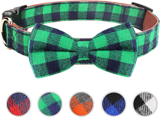 Dog Bow Tie, Vaburs Dog Cat Collar with Bow Tie Buckle Light Plaid Dog Collar for Dogs Cats Pets Soft Comfortable,Adjustable (S, Green) Animals & Pet Supplies > Pet Supplies > Dog Supplies > Dog Apparel Vaburs Green Large 