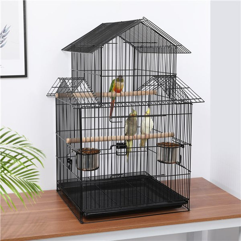 Topeakmart Triple Roof Rolling Bird Cage with Stand Perch, Large, Metal, Black Animals & Pet Supplies > Pet Supplies > Bird Supplies > Bird Cages & Stands Topeakmart   