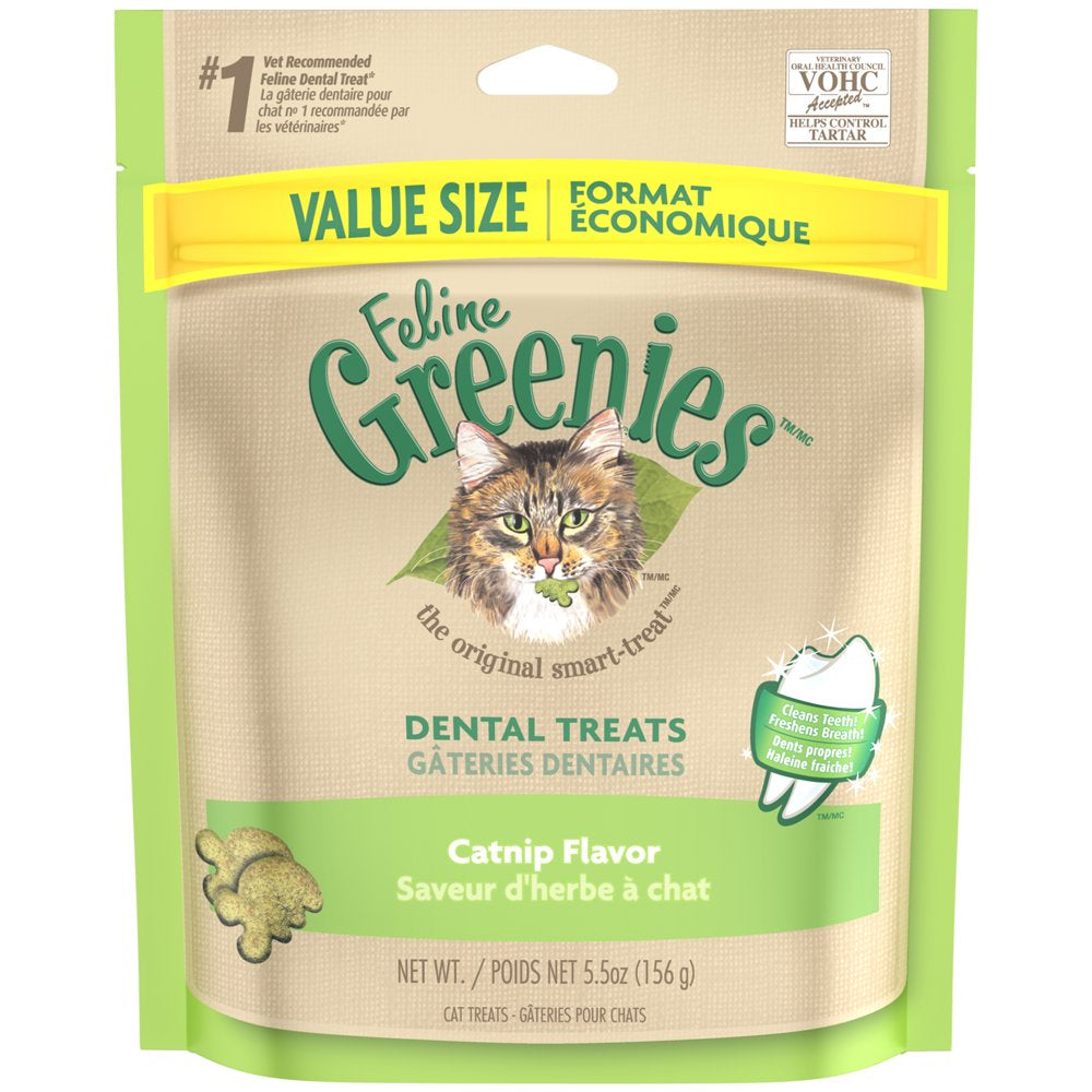 FELINE GREENIES Adult Natural Dental Care Cat Treats, Catnip Flavor, 9.75 Oz. Tub Animals & Pet Supplies > Pet Supplies > Cat Supplies > Cat Treats Mars Petcare 5.5 oz  