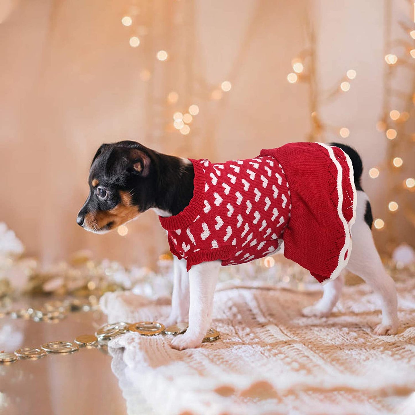 ROZKITCH Dog Sweater Dress Turtleneck Vest for Female Girls, Winter Warm Dog Pullover Knitwear Pet Sweater, Red Dog Princess Knitwear Sweater Dress Clothes for Fall Winter Christmas Holiday with Bow Animals & Pet Supplies > Pet Supplies > Dog Supplies > Dog Apparel ROZKITCH   