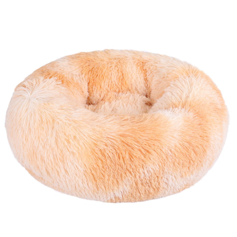 Round Plush Pet Bed for Dogs & Cats,Fluffy Soft Warm Calming Bed Sleeping Kennel Nest Animals & Pet Supplies > Pet Supplies > Cat Supplies > Cat Beds source max 16" white yellow 