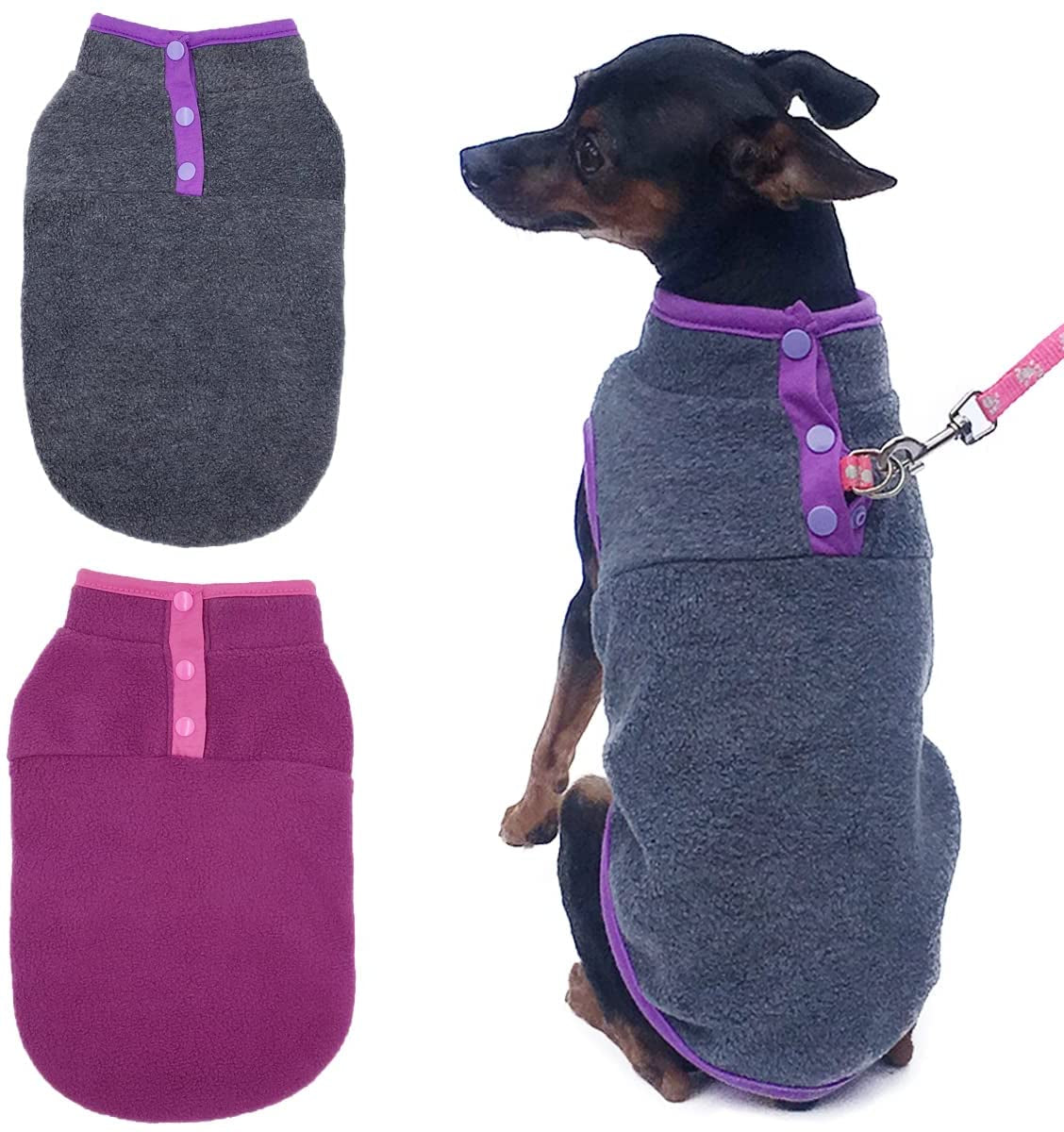 2 Pack Dog Fleece Vest Sweater, Warm Pullover Fleece Puppy Jacket, Autumn Winter Cold Weather Coat Clothes, Pet Stretch Fleece Apparel with Buttons Costumes for Small Medium Dogs Cats (Small) Animals & Pet Supplies > Pet Supplies > Dog Supplies > Dog Apparel Tealots Fuchsia+Gray X-Small 