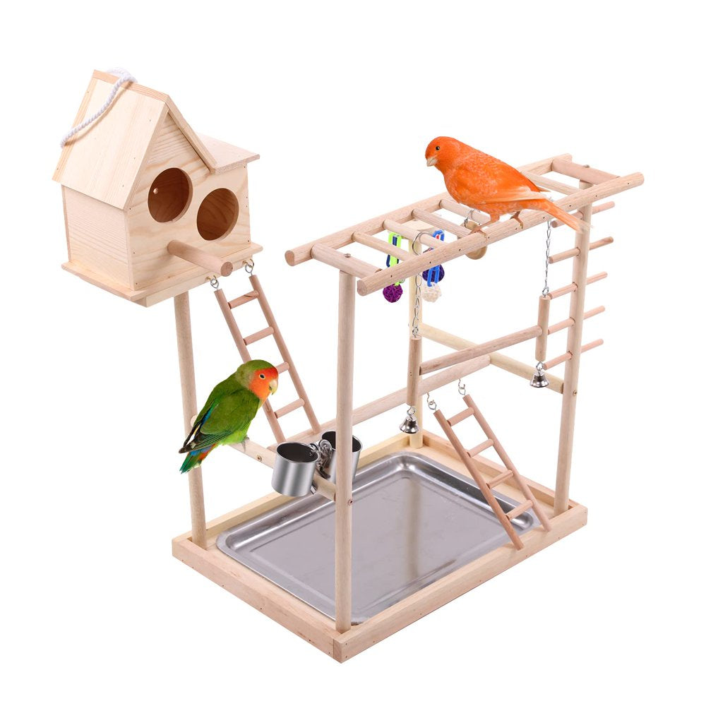 QBLEEV Bird'S Nest Bird Perches Play Stand Gym Parrot Playground Play Gym Playpen Play Stand Swing Bridge Tray Wood Climb Ladders Animals & Pet Supplies > Pet Supplies > Bird Supplies > Bird Gyms & Playstands QBLEEV   