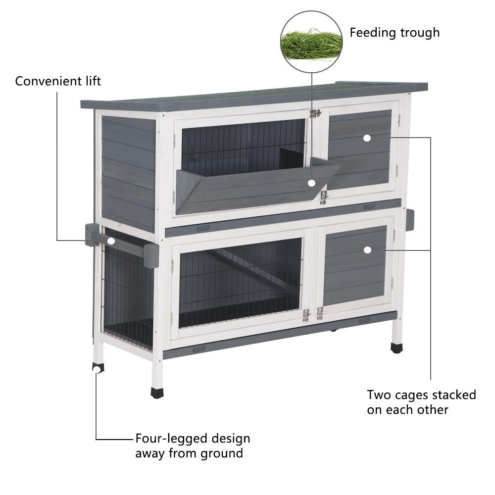 Ktaxon 48" 2-Tier Wooden Rabbit Hutch Chicken Coop Bunny Cage Wooden Small Animal Habitat with Tray White Gray Animals & Pet Supplies > Pet Supplies > Small Animal Supplies > Small Animal Habitats & Cages Ktaxon   