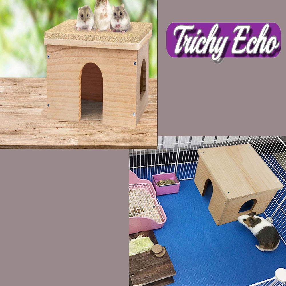 Guinea Pigs Wood House with Window, Small Animals Hut Hideout, Natural Habitat Cage for Guinea Pigs, Hamsters, Chinchillas