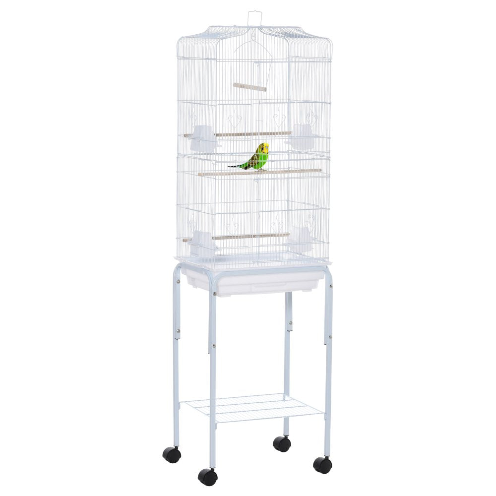 Pawhut Indoor 63" Metal Bird Cage with Detachable Rolling Stand, Storage Basket - Black Animals & Pet Supplies > Pet Supplies > Bird Supplies > Bird Cage Accessories Aosom LLC White  