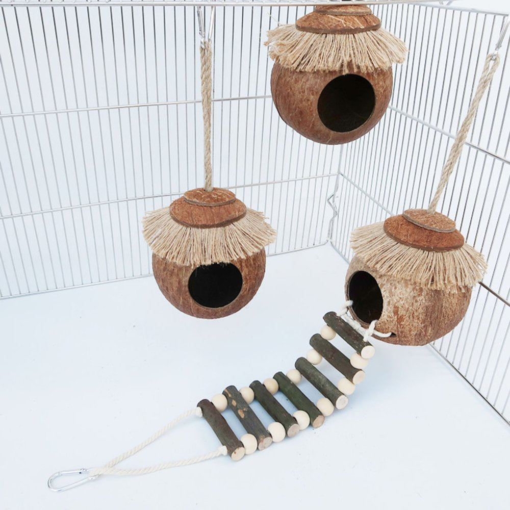 Coconut Bird Nest Hut Pet Hideout With/Without Ladder for Parrots Parakeet Conures Cockatiel - Small Animals House Pet Cage Habitats Decor Animals & Pet Supplies > Pet Supplies > Small Animal Supplies > Small Animal Habitats & Cages GMMGLT   